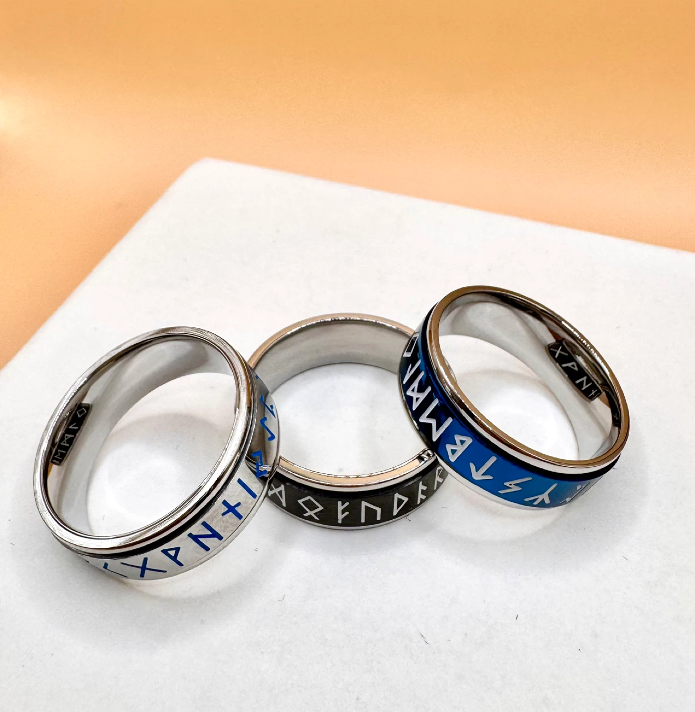 Stainless Steel Rune Spinner Rings
