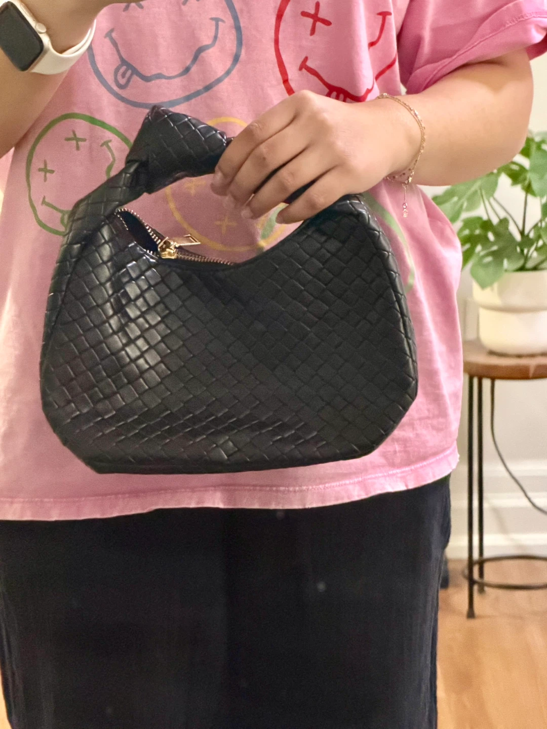 Black Woven Knot Handle Handbag - photo 4