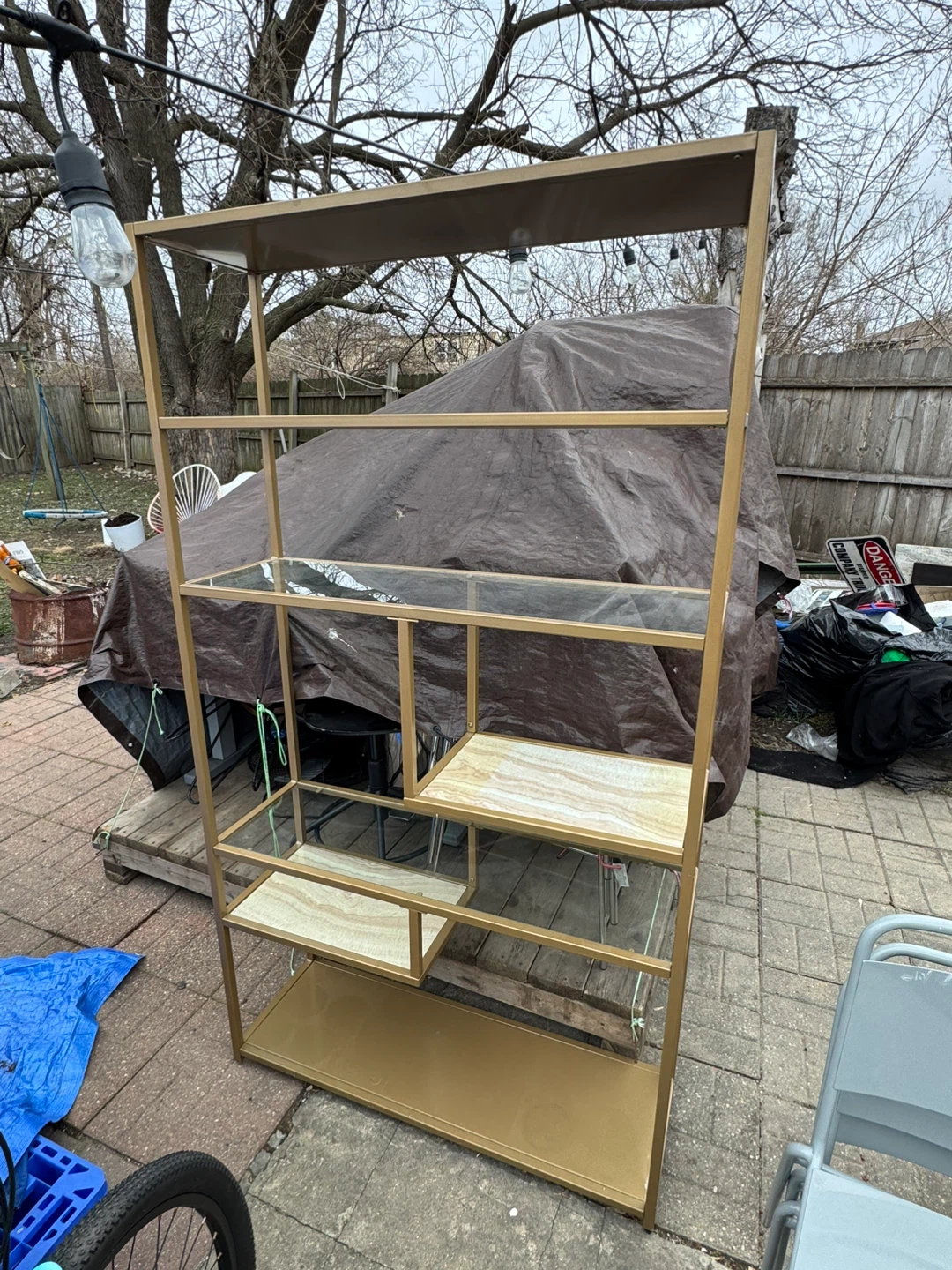 Gold Metal Bookshelf with Glass Shelves