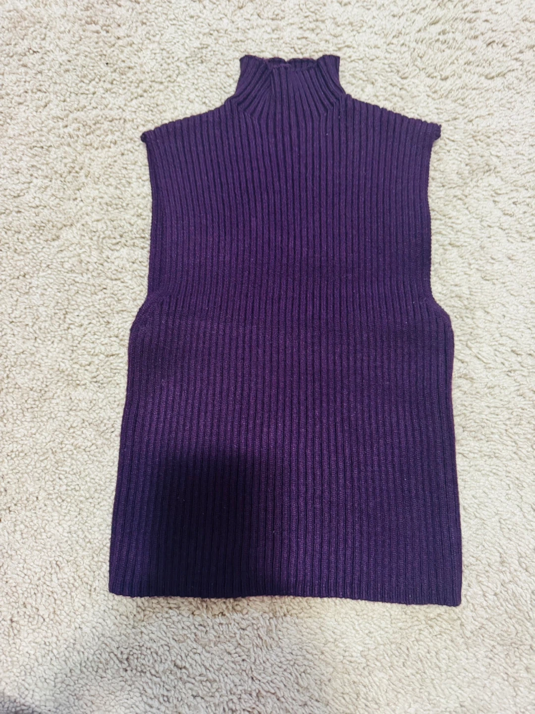 ZARA Purple Ribbed Turtleneck Sleeveless Top Size S