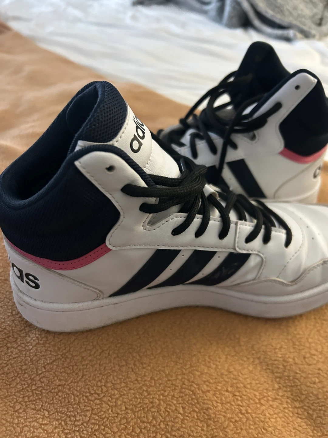 Adidas High Top Sneakers - White/Navy/Pink Size 9.5 - photo 2