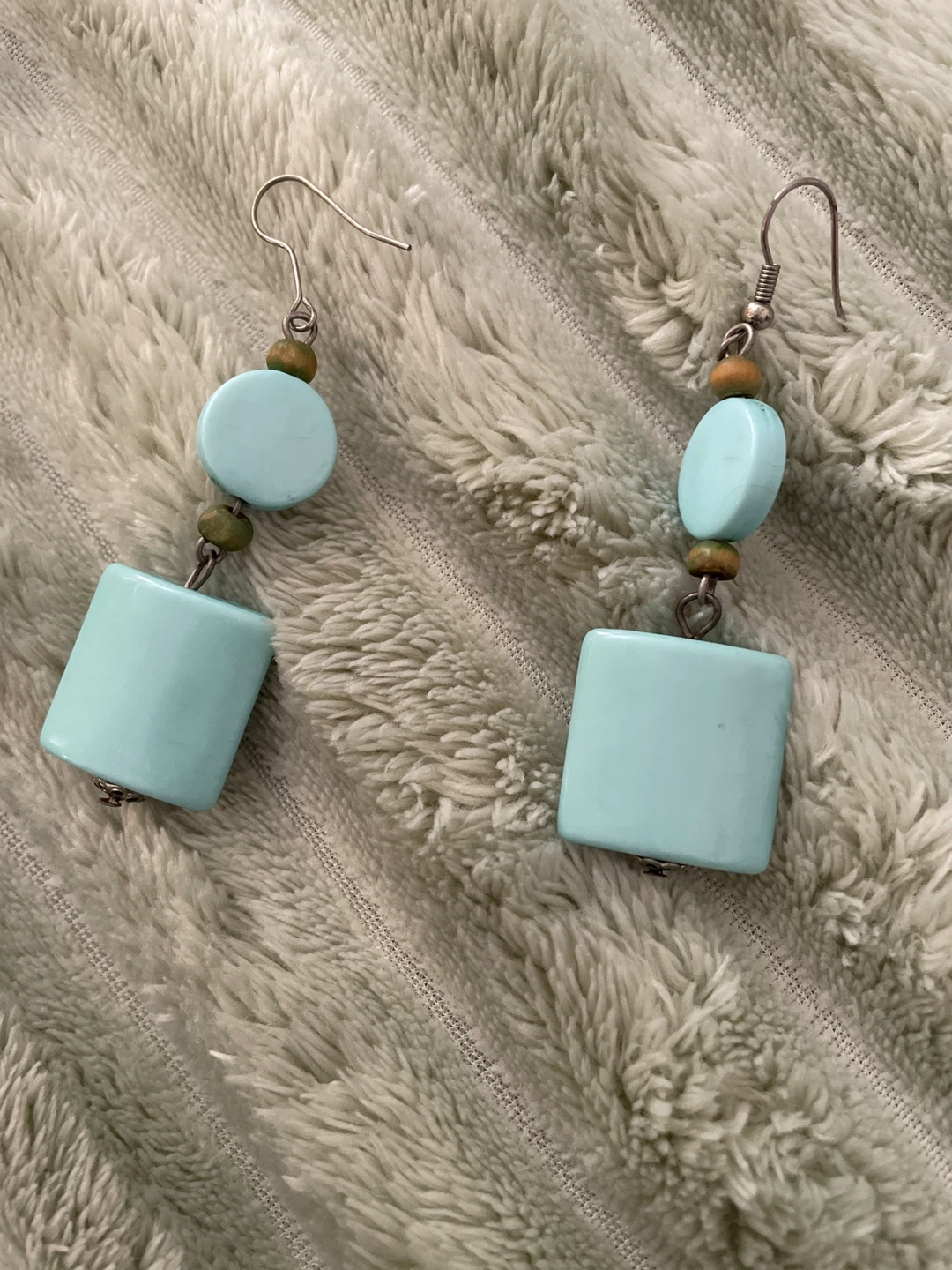 Light Blue Beaded Dangle Earrings