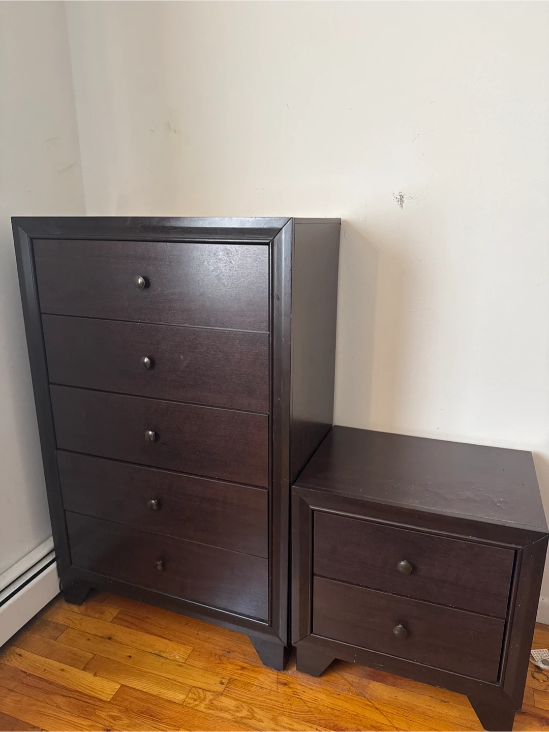 Dark Brown 5-Drawer Dresser and Nightstand Set