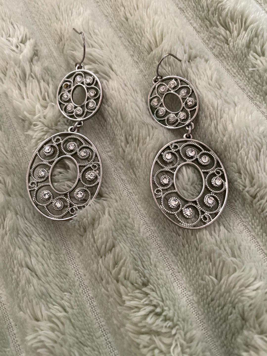 Silver Tone Drop Earrings with Rhinestones