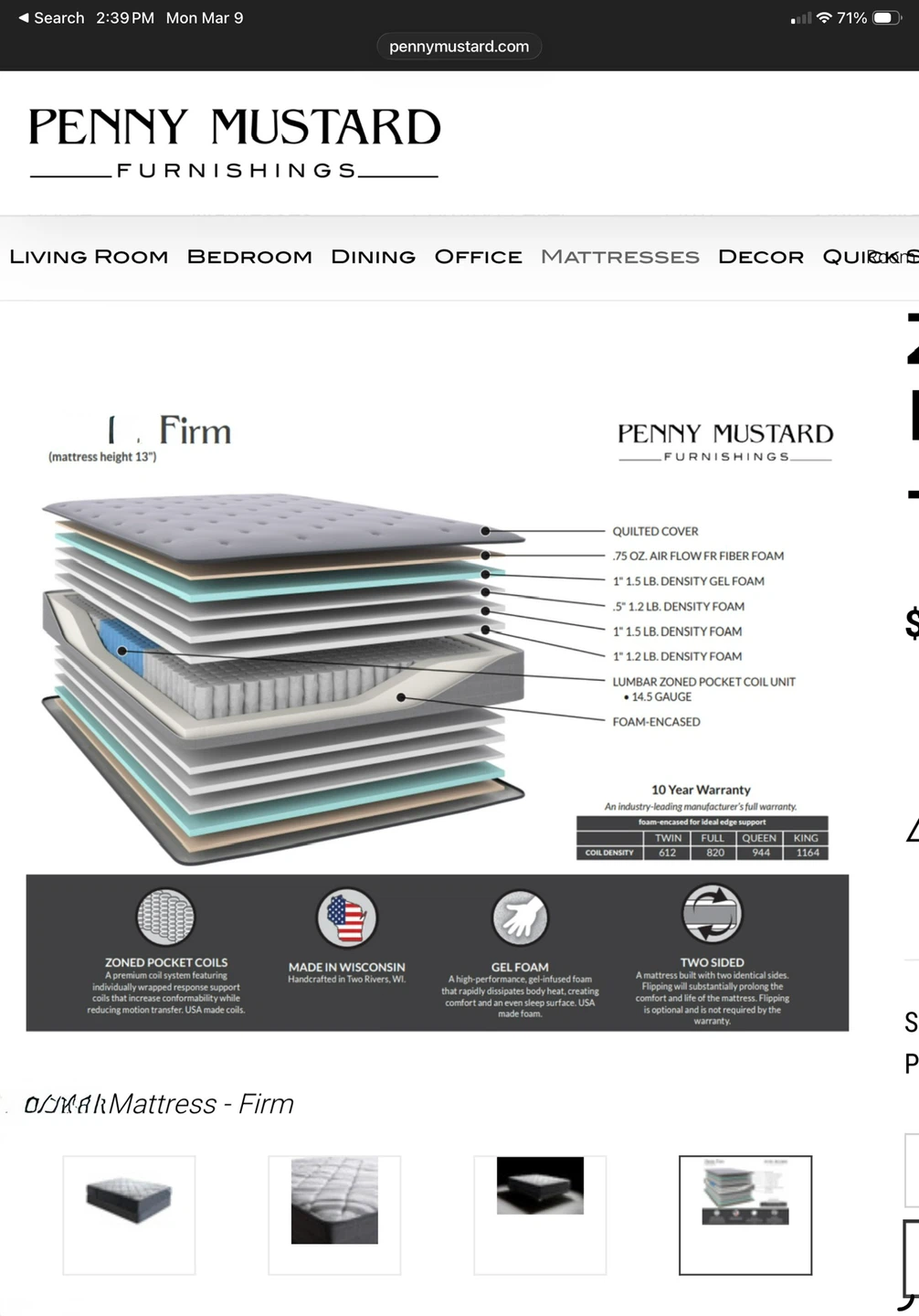 Queen flippable mattress, foundation,  frame & headboard