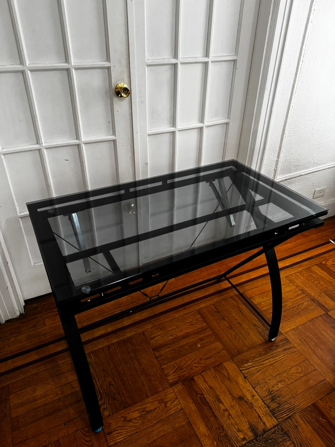 Black Metal and Glass Drafting Desk