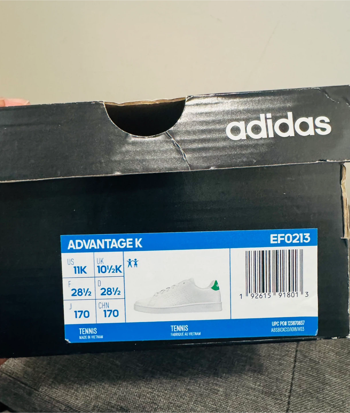 Adidas Advantage K Tennis Shoes White/Green Size 11K - photo 3