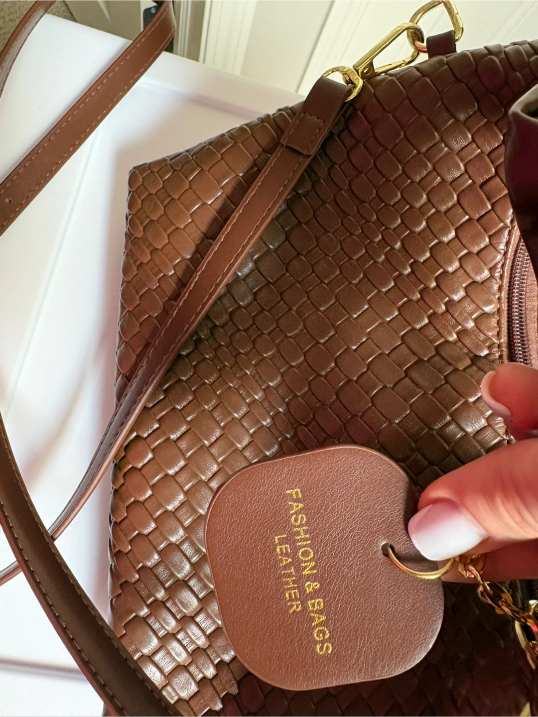 Brown Woven Faux Leather Shoulder Bag - photo 3