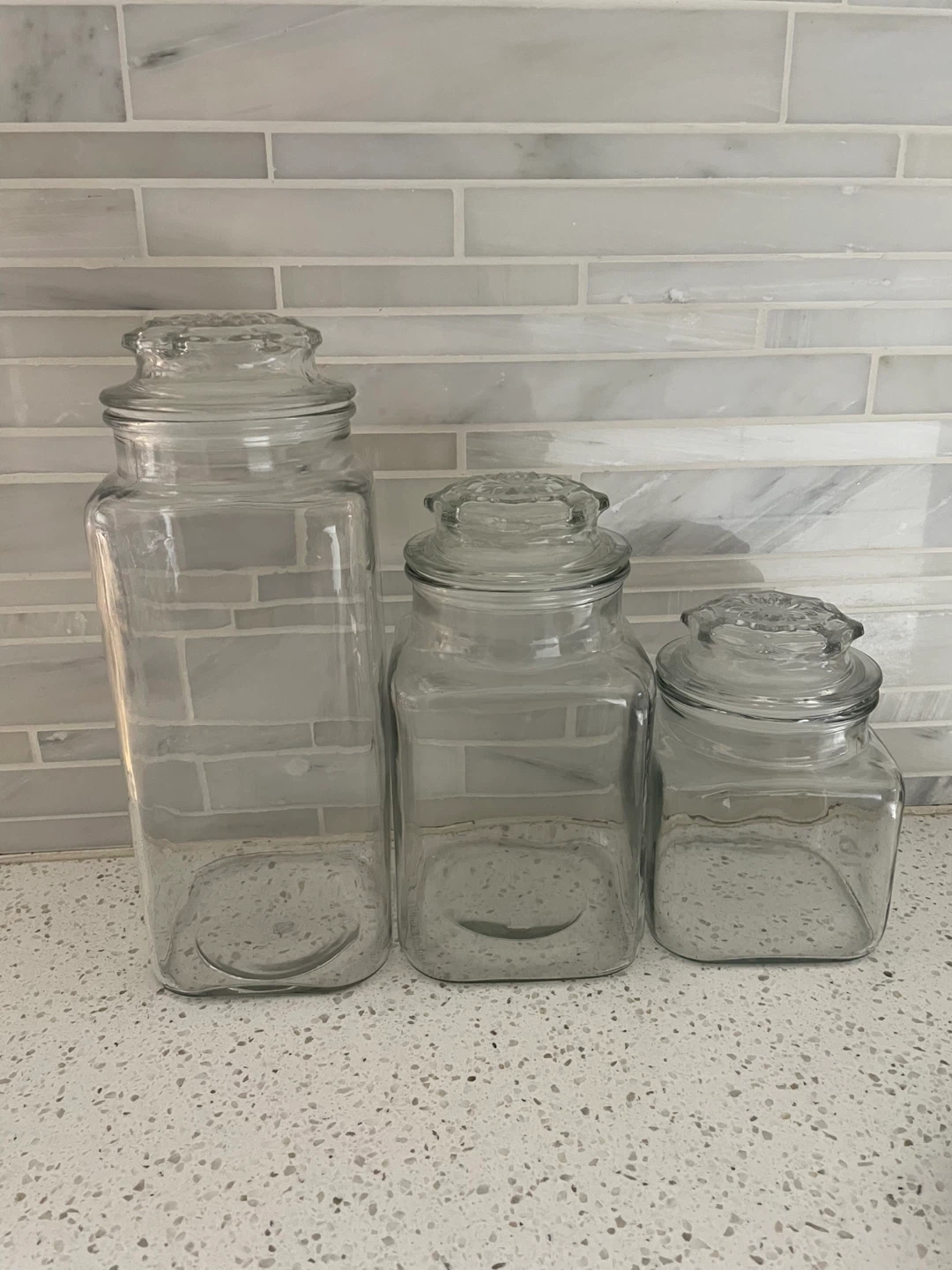 Vintage Anchor Hocking Square Jars with Starbust Lids - Set of 3