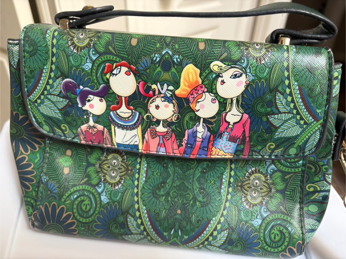 Green Artful Faces Crossbody Handbag - photo 5
