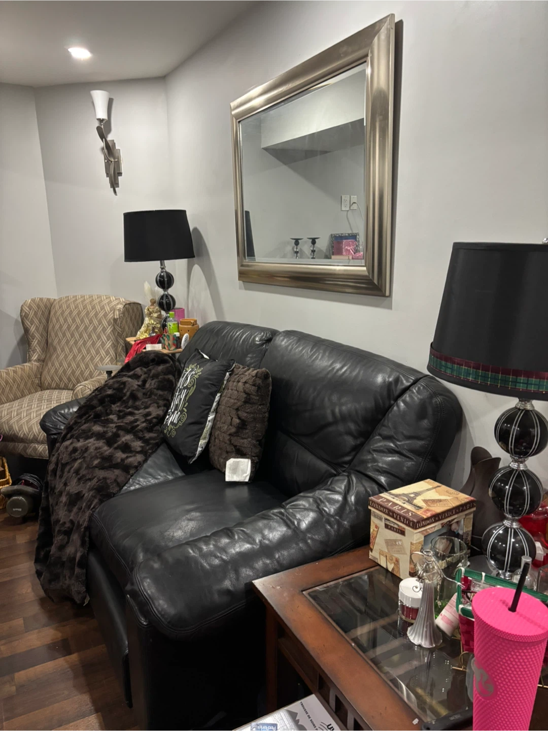 Black Leather Loveseat Sofa - photo 4