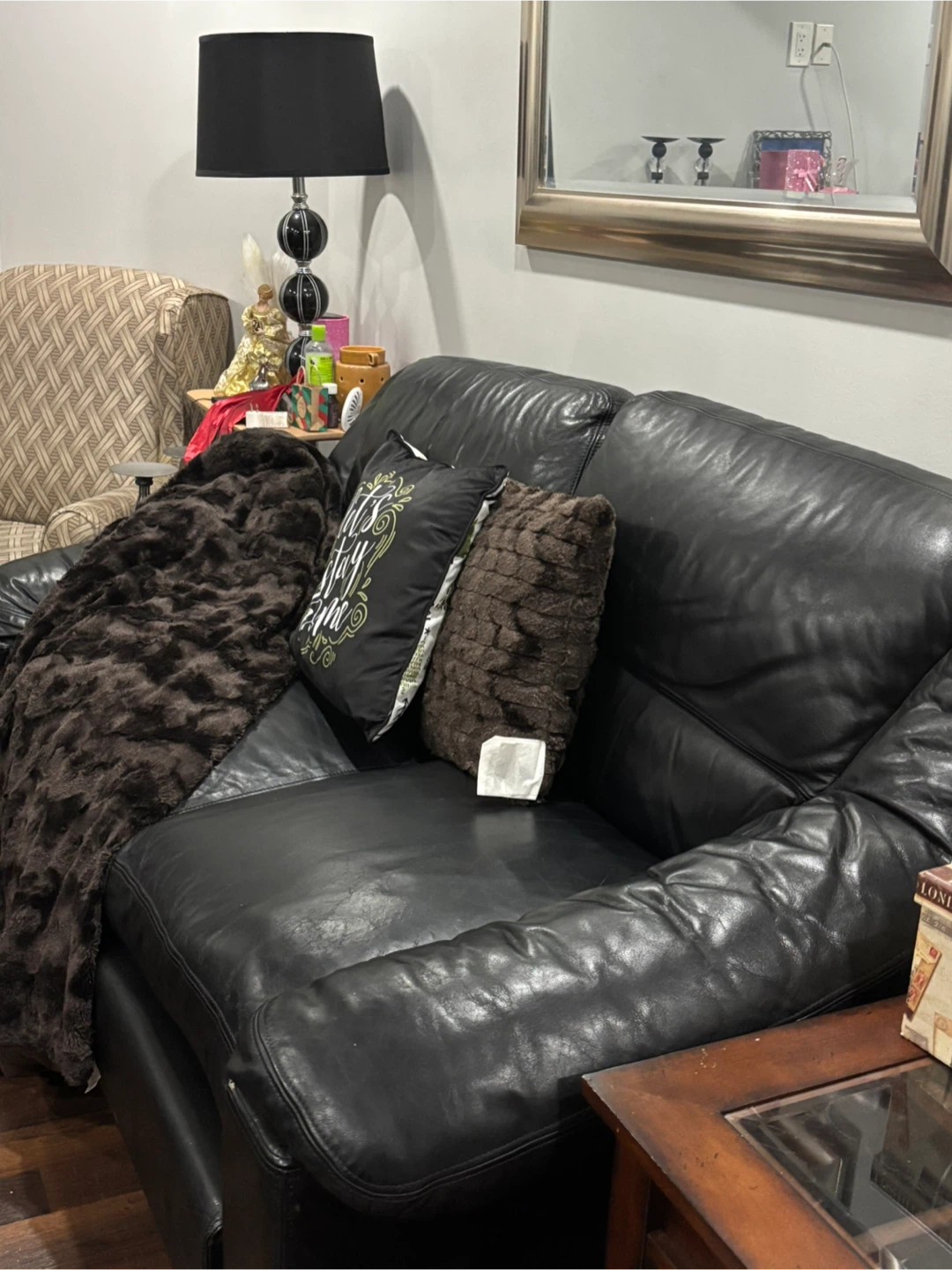 Black Leather Loveseat Sofa - photo 3