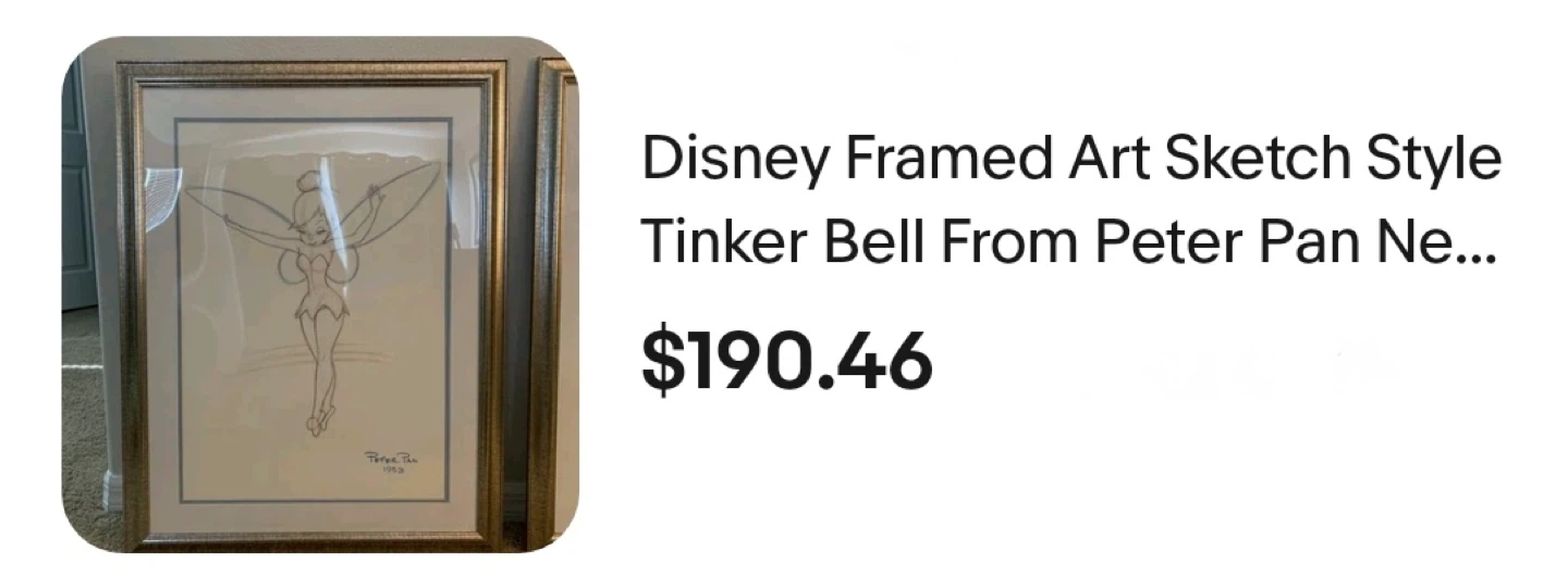 Disney Framed Art Sketch Style Tinker Bell From Peter Pan 1953 - photo 3