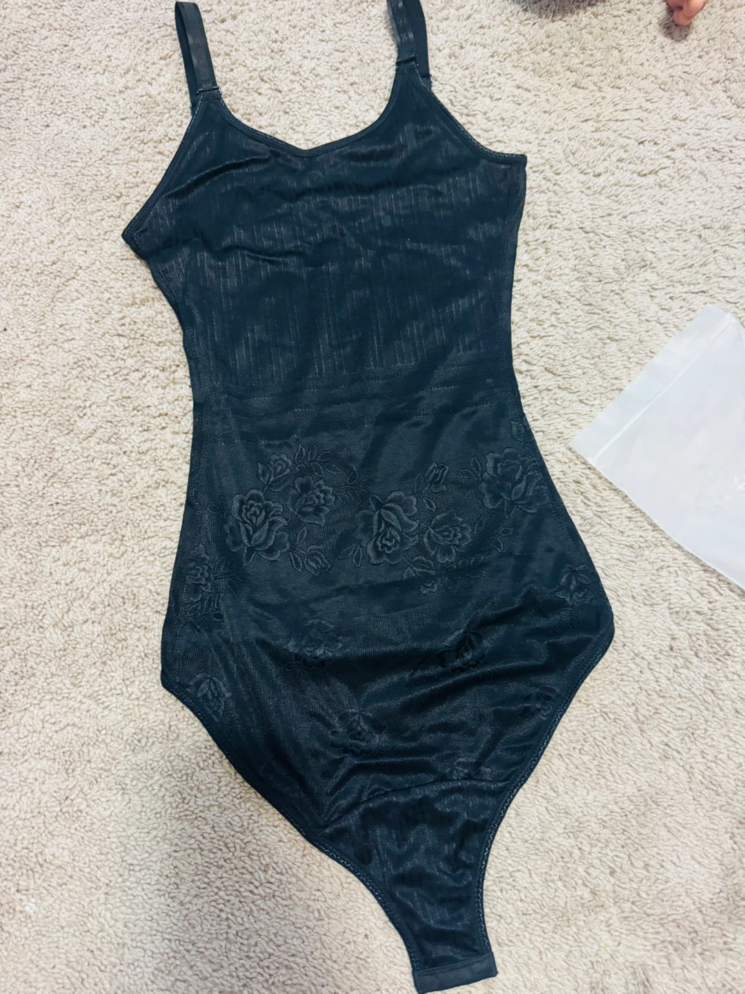Black Bodysuit Shapewear with Floral Lace