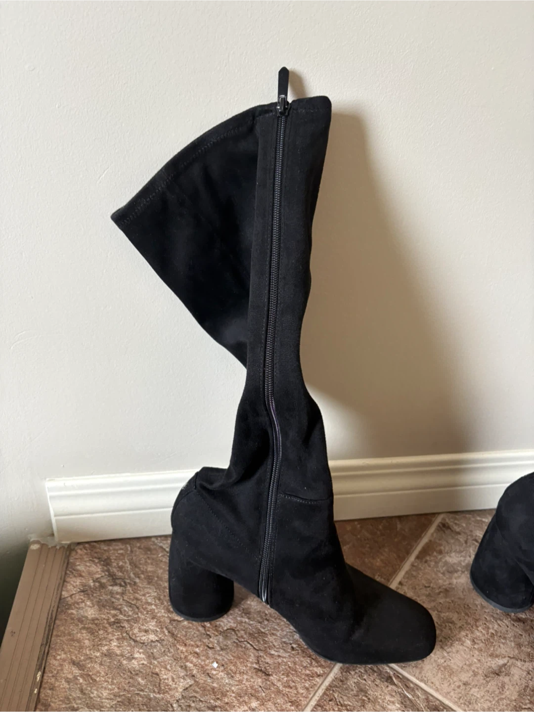 Black Suede Block Heel Boots