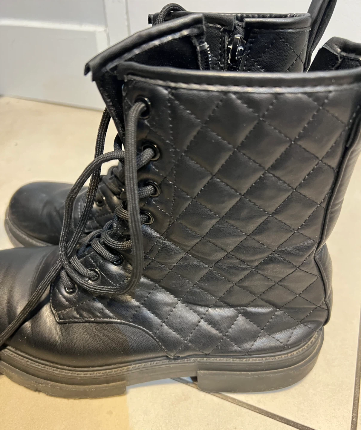 Black Quilted Combat Boots - photo 3