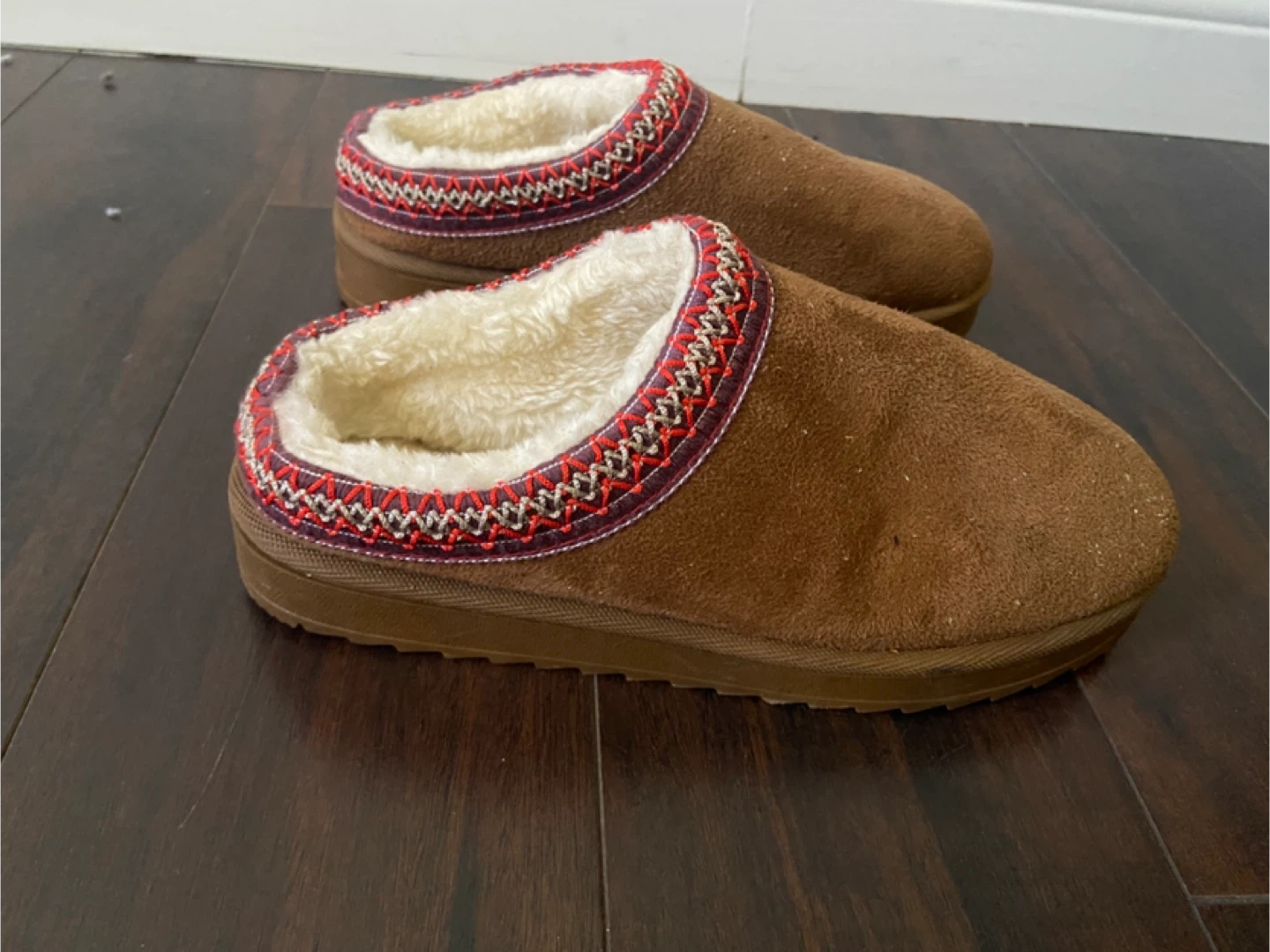 Brown Suede Slippers with Sherpa Lining - Size 39