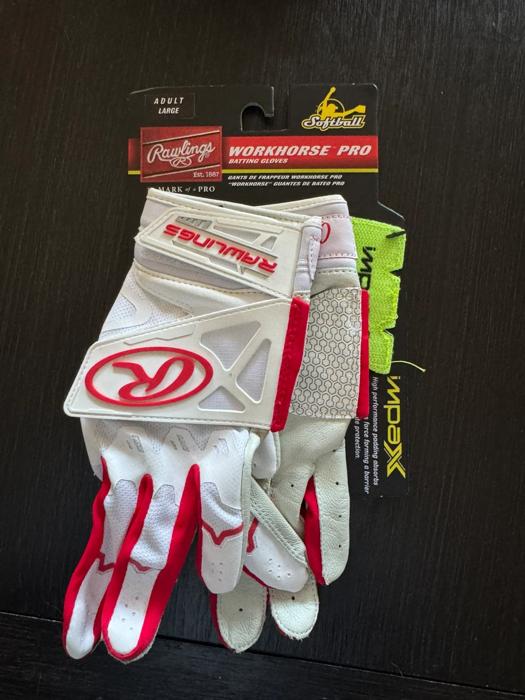 Rawlings woman’s Large Workhorse Pro Softball Batting Gloves