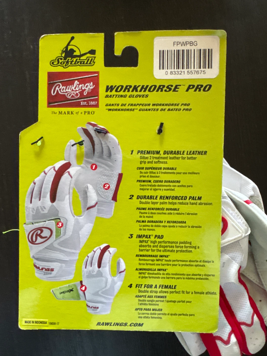 Rawlings woman’s Large Workhorse Pro Softball Batting Gloves - photo 2