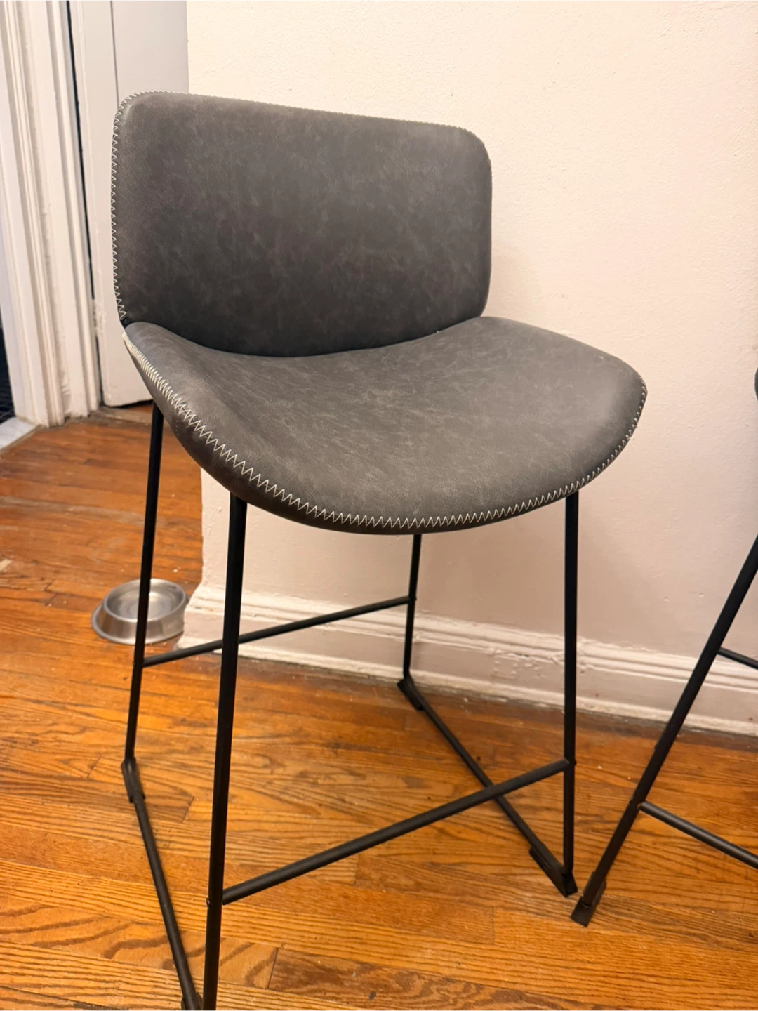 Set of 2 Gray Faux Leather Bar Stools - photo 2