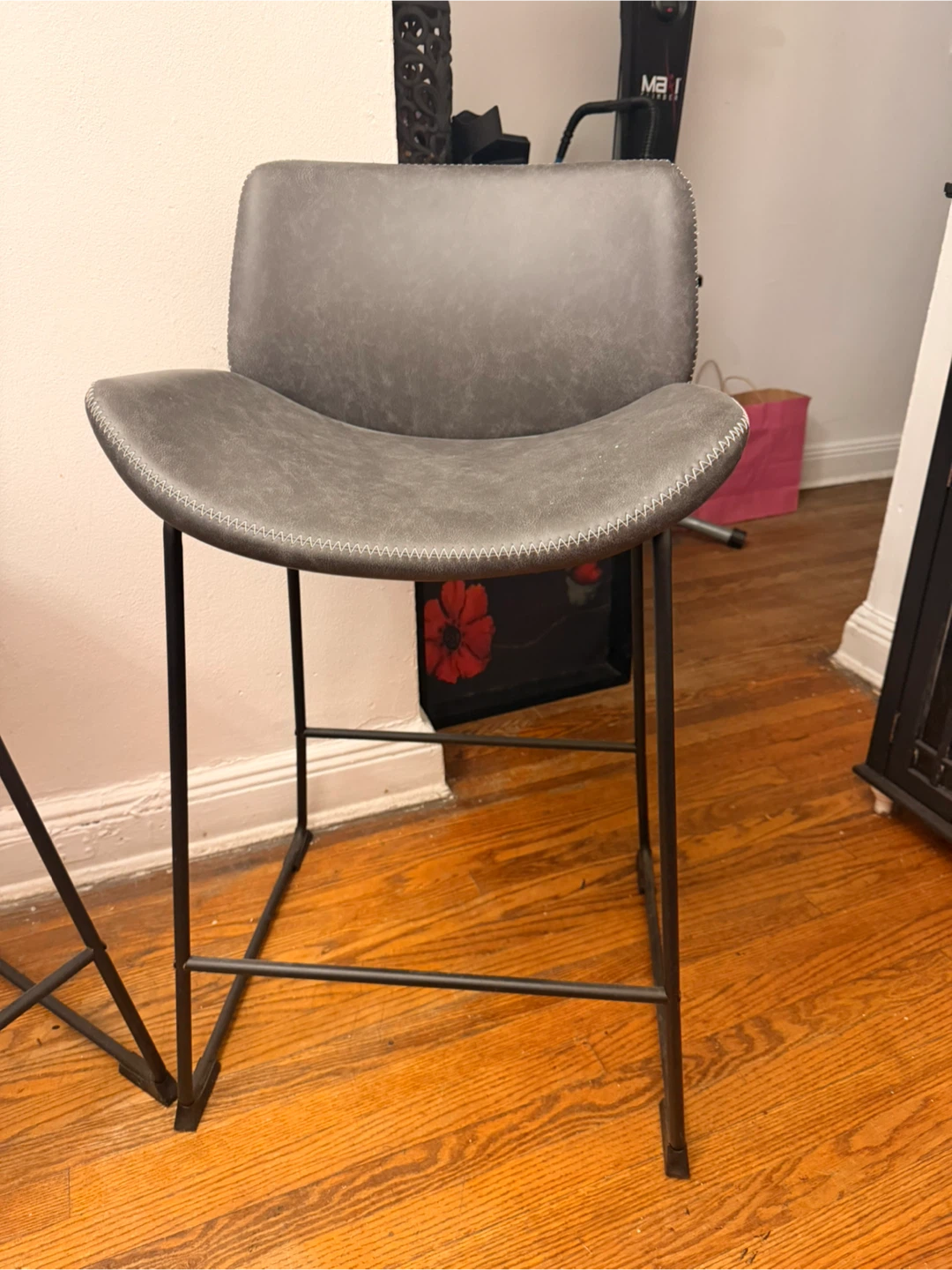 Set of 2 Gray Faux Leather Bar Stools - photo 3