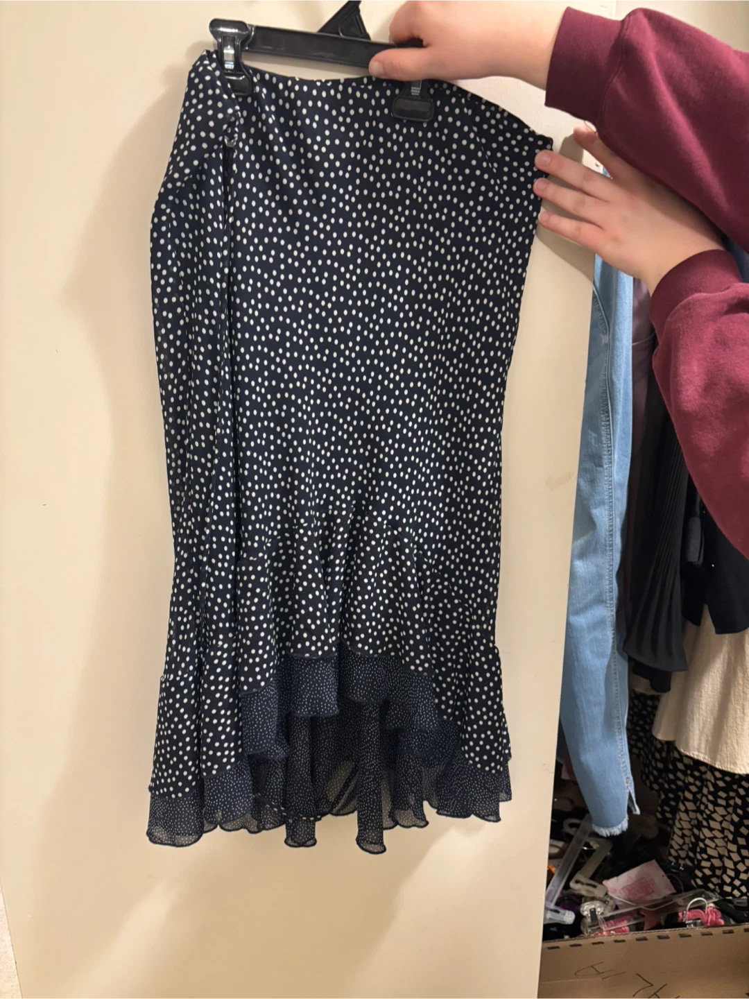 DressBarn Navy Polka Dot Ruffle Skirt Size S