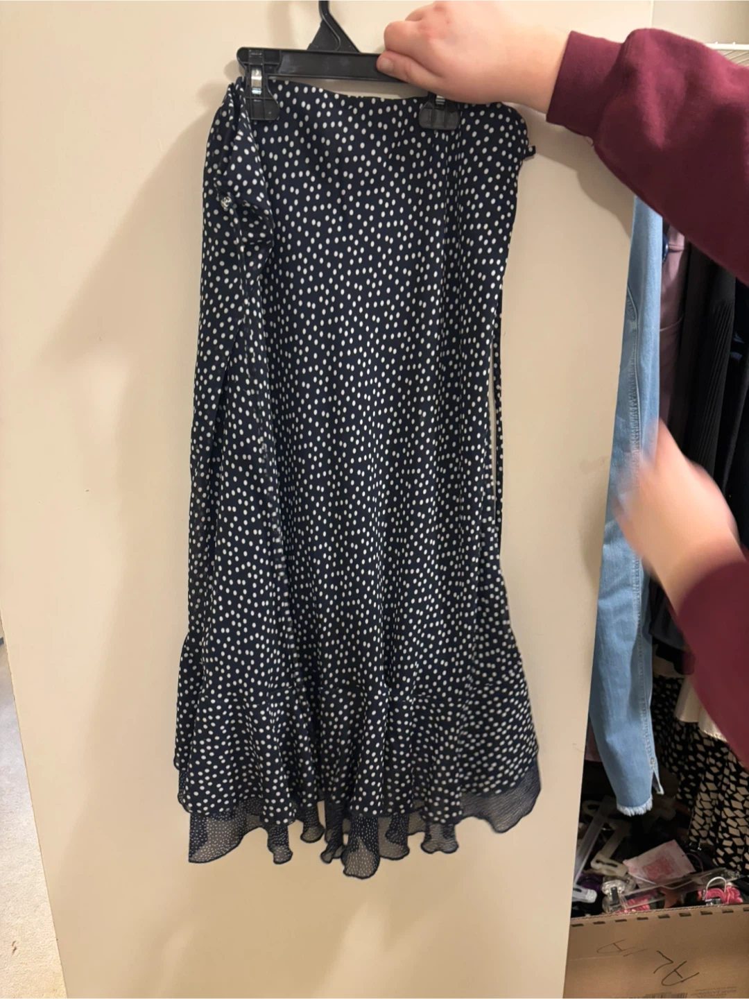 DressBarn Navy Polka Dot Ruffle Skirt Size S - photo 2