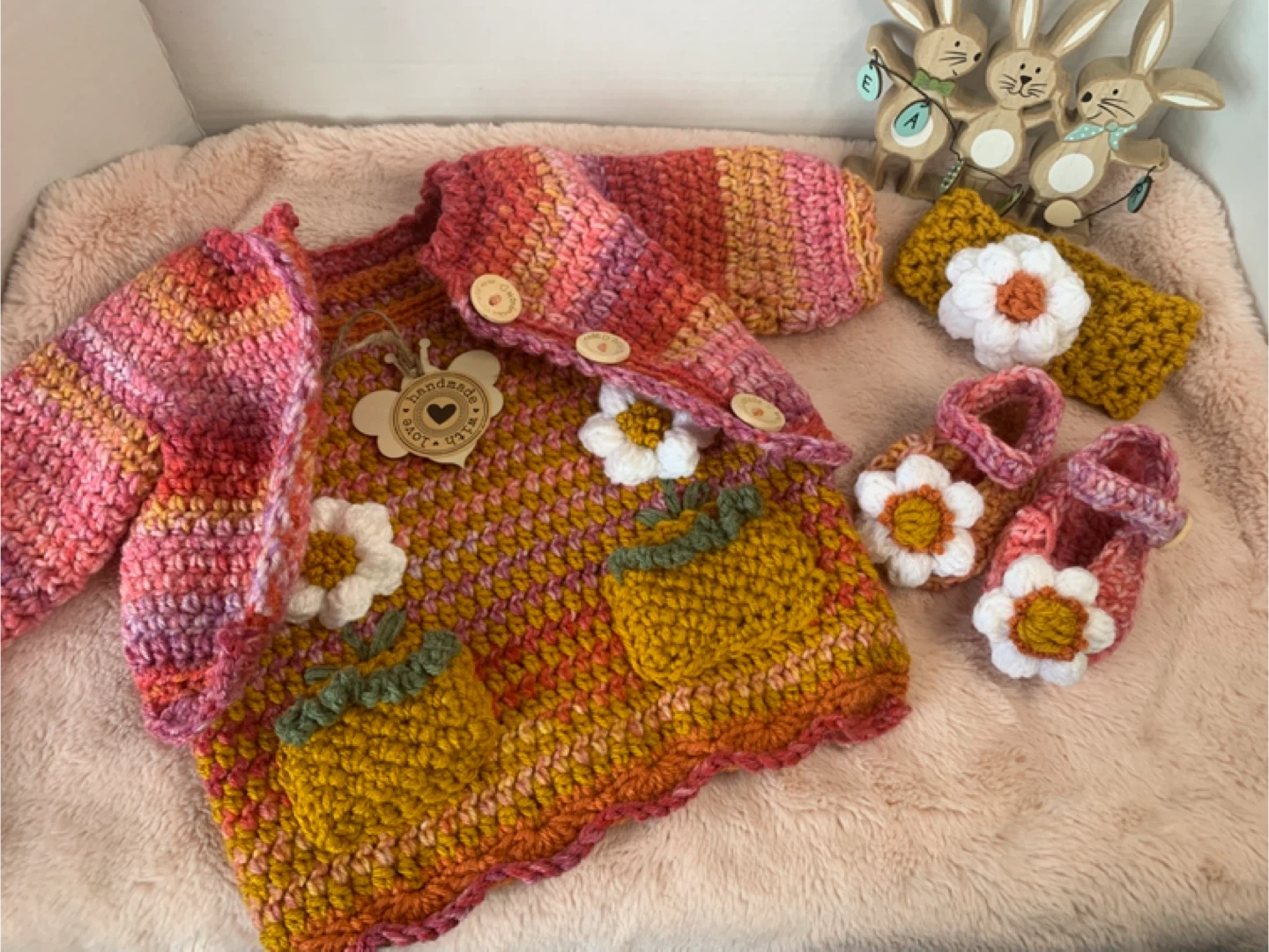 Hand crocheted babe dress and cardigan set