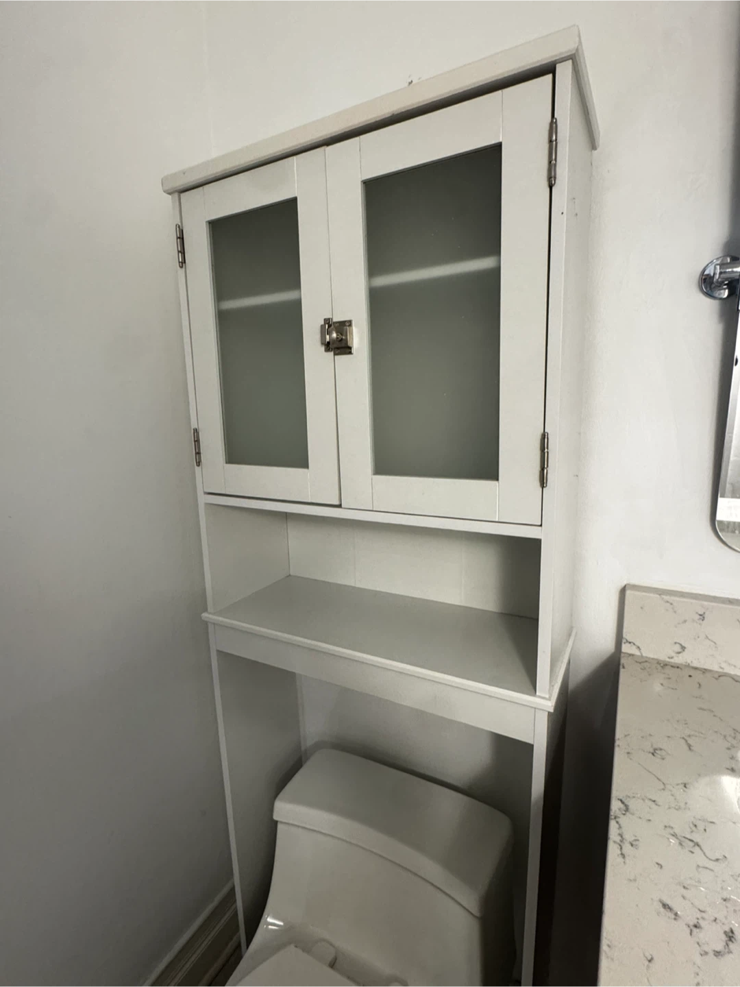 White Bathroom Storage Shelf Unit over Toilet - photo 5