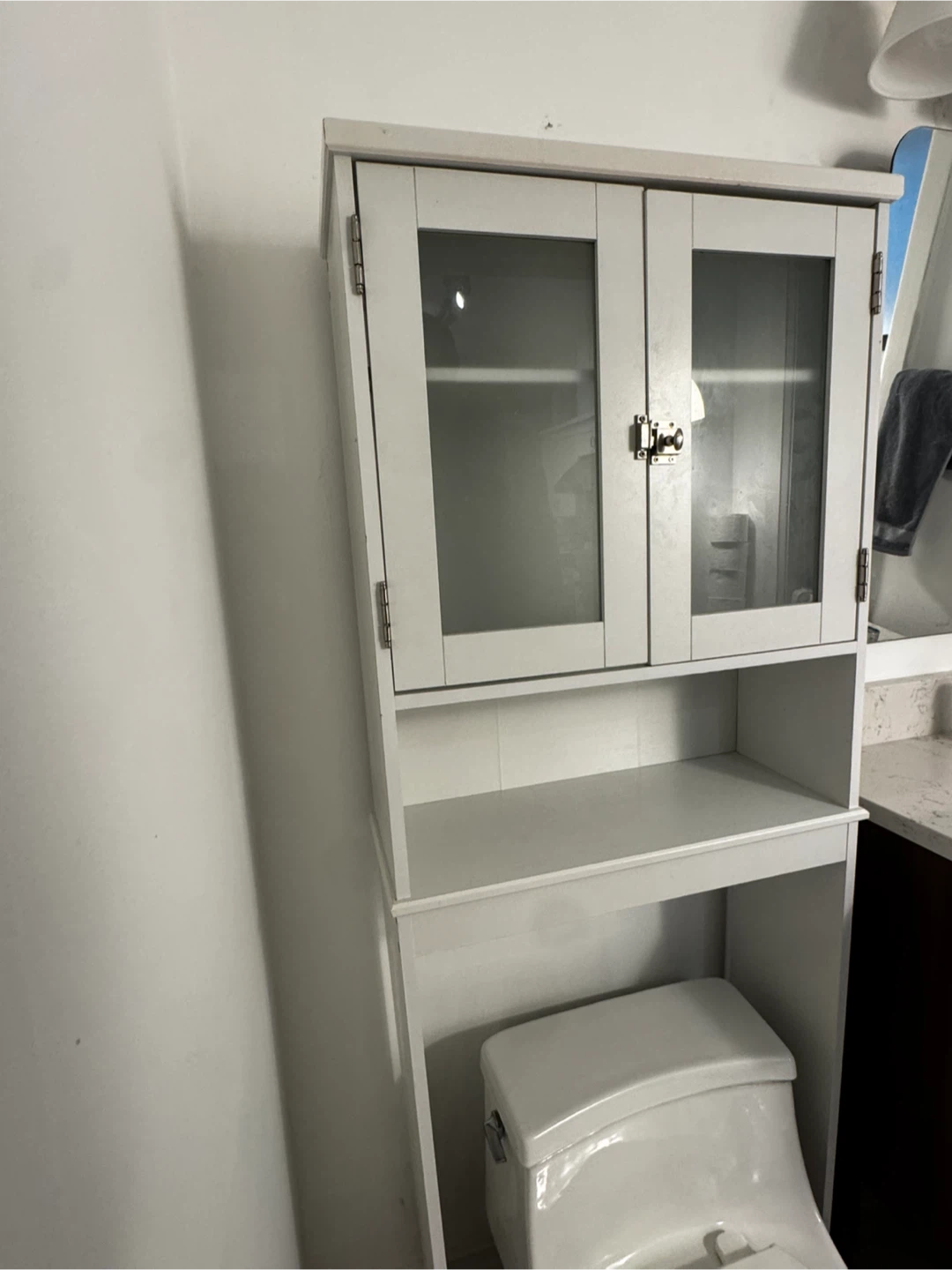 White Bathroom Storage Shelf Unit over Toilet - photo 2