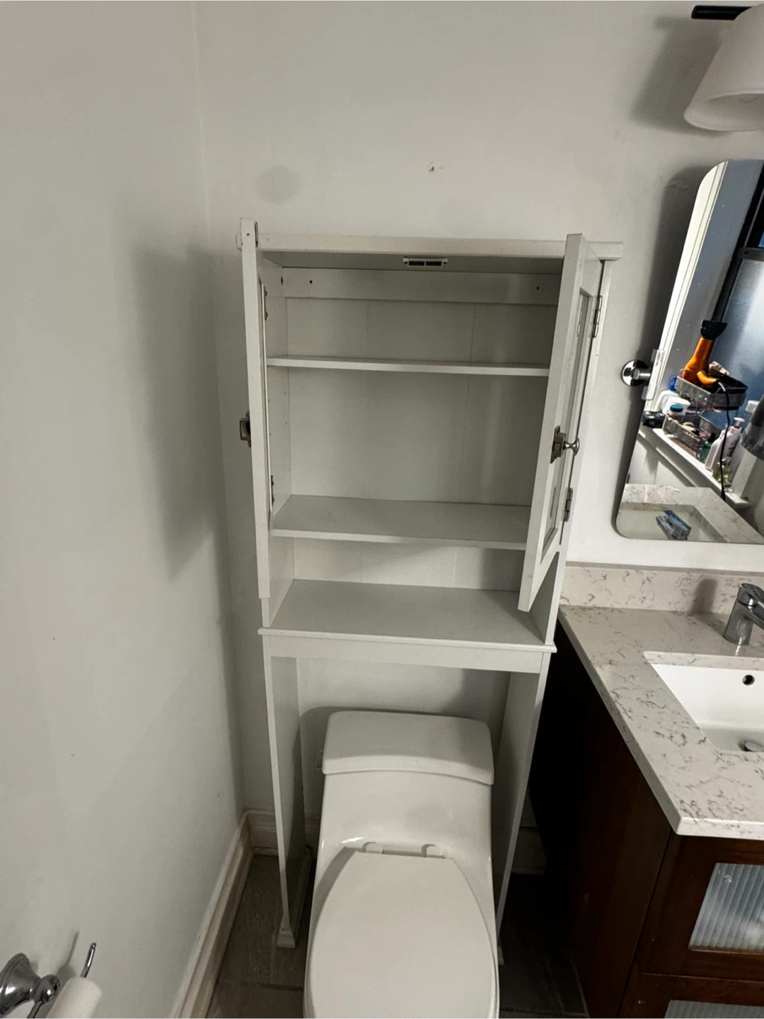 White Bathroom Storage Shelf Unit over Toilet - photo 4
