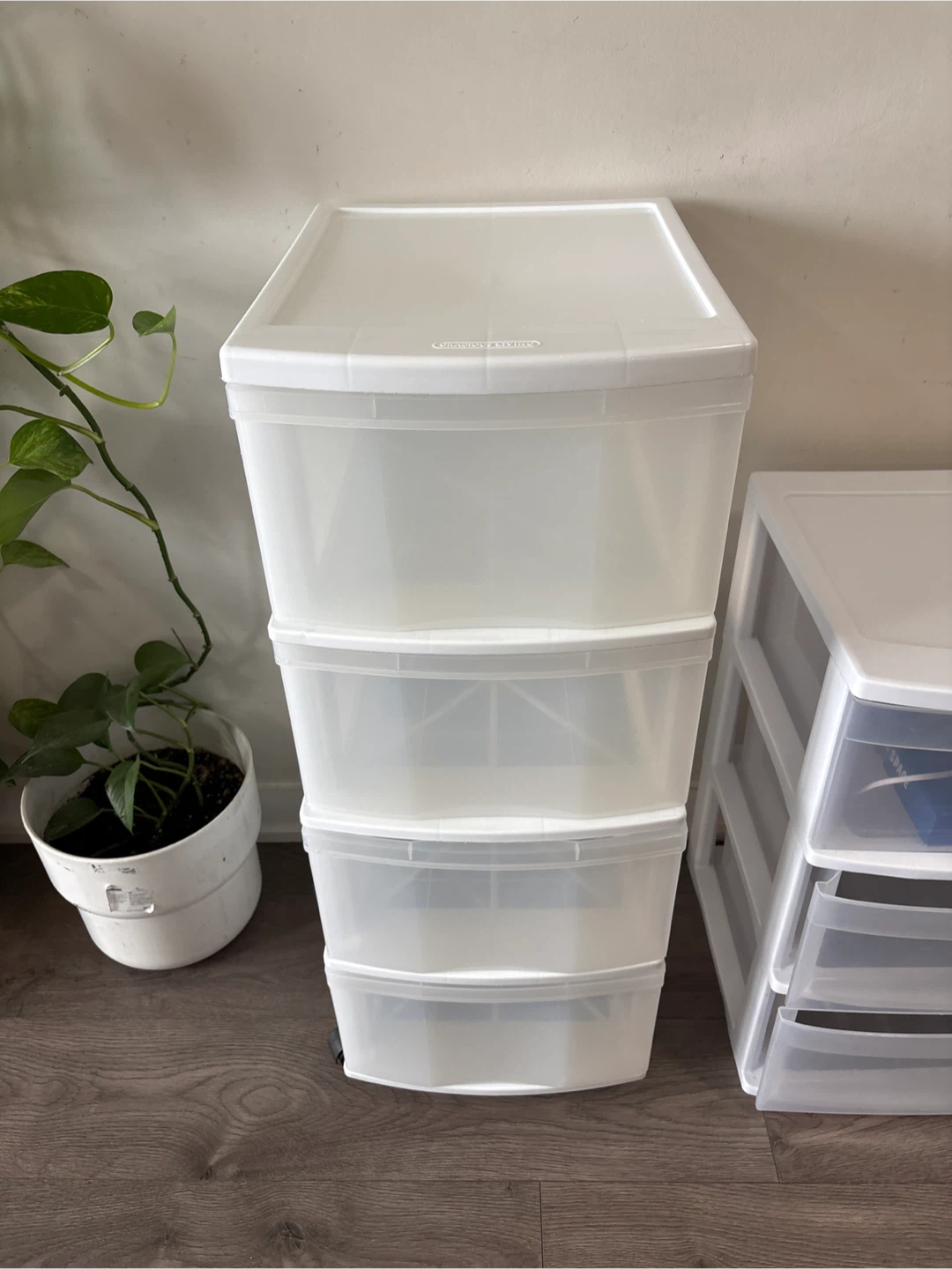 4-drawer + small 3 drawer plastic storage