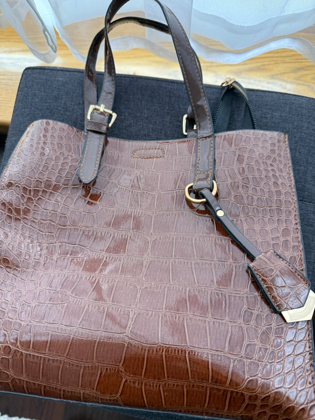 *New* Brown Faux Croc Tote Bag