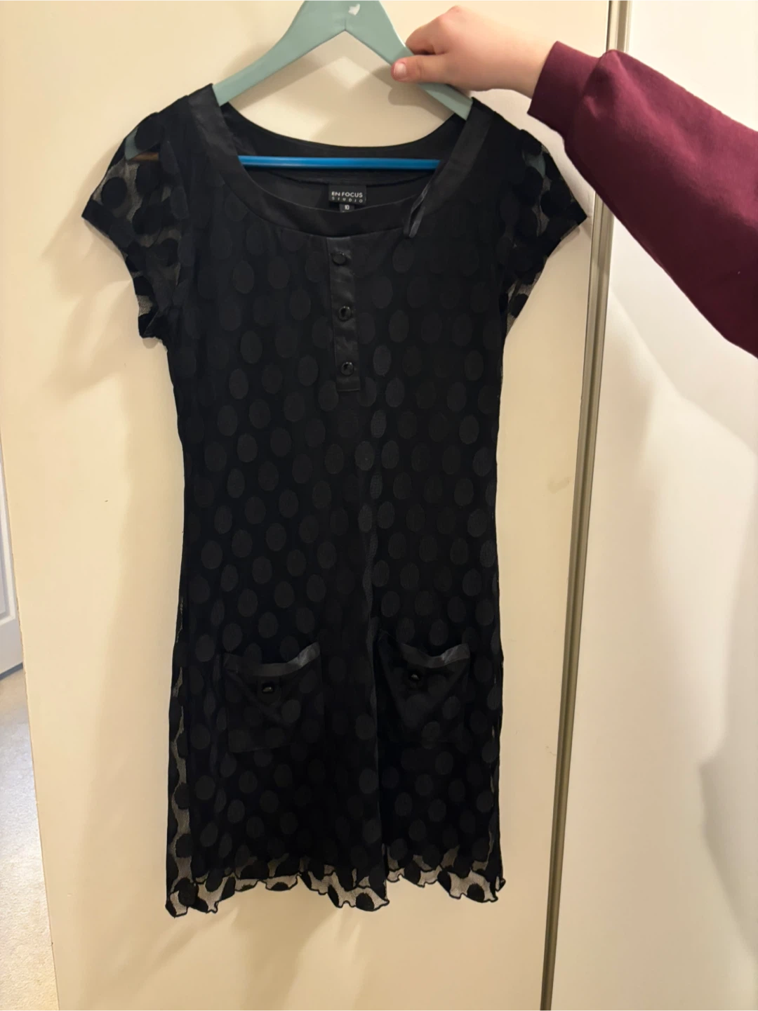 En Focus Studio Black Polka Dot Dress Size 10