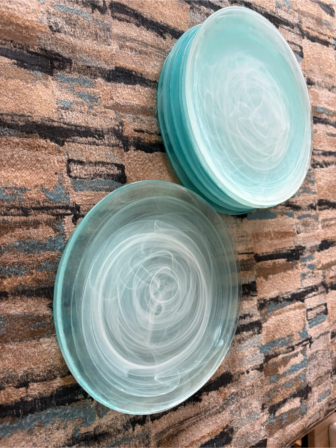 Set of 8 Blue Swirl Glass Plates