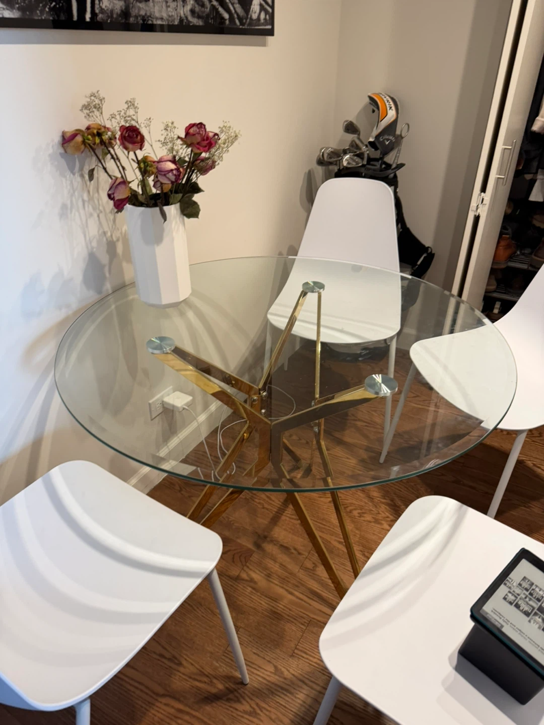 Glass Top Dining Table with Gold Starburst Base - photo 3