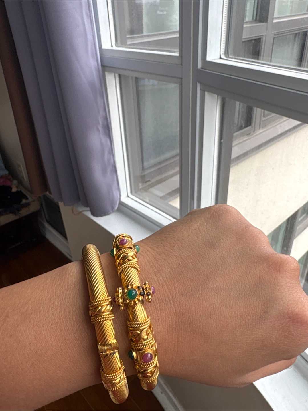 Ancient Gold plated Bangles with Ruby and Emerald Accents - photo 3