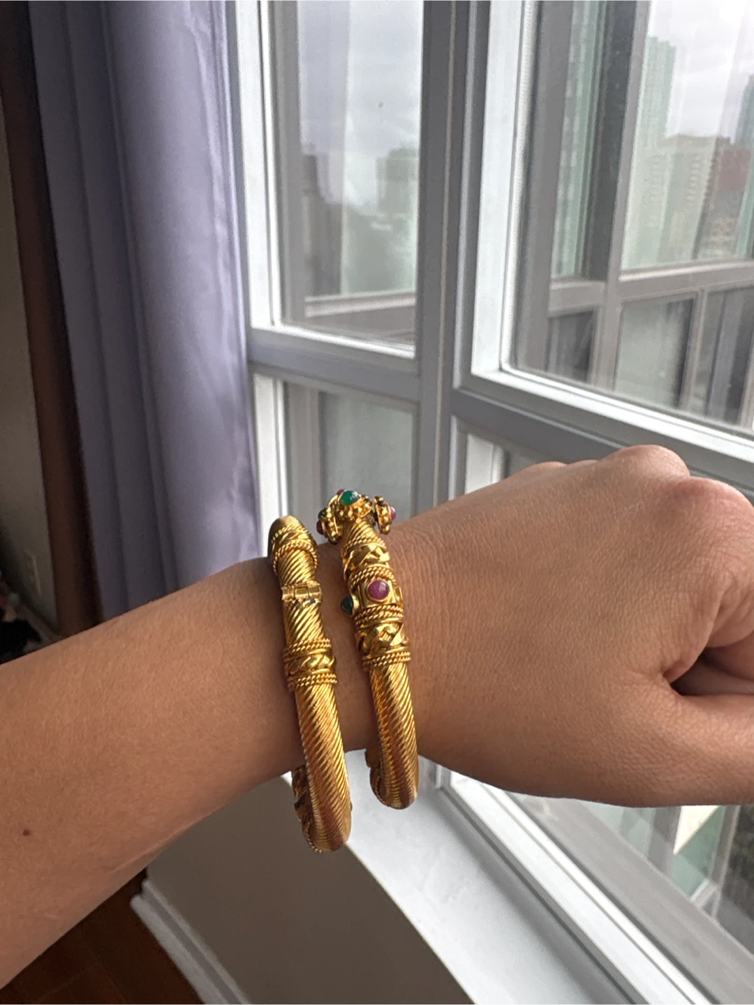 Ancient Gold plated Bangles with Ruby and Emerald Accents - photo 2