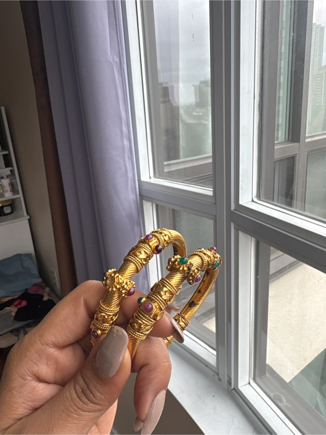 Ancient Gold plated Bangles with Ruby and Emerald Accents
