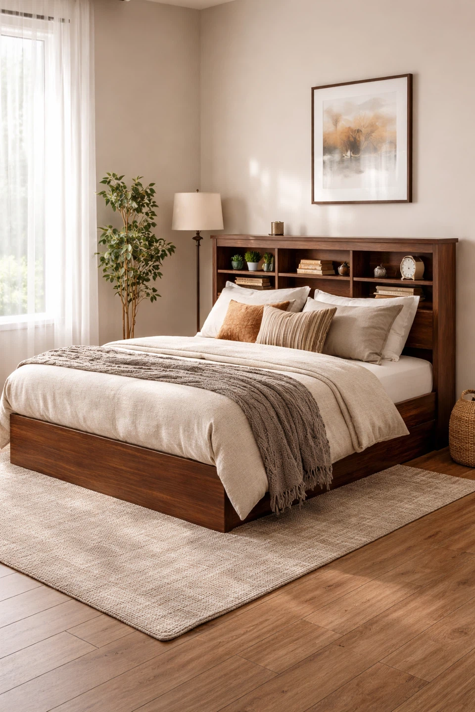 Platform Bed Frame with Headboard and Storage - Full Size