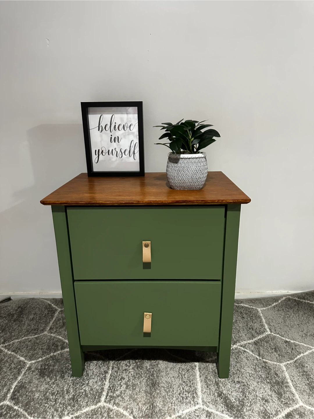 Green Two-Drawer Nightstand with Wood Top - photo 5