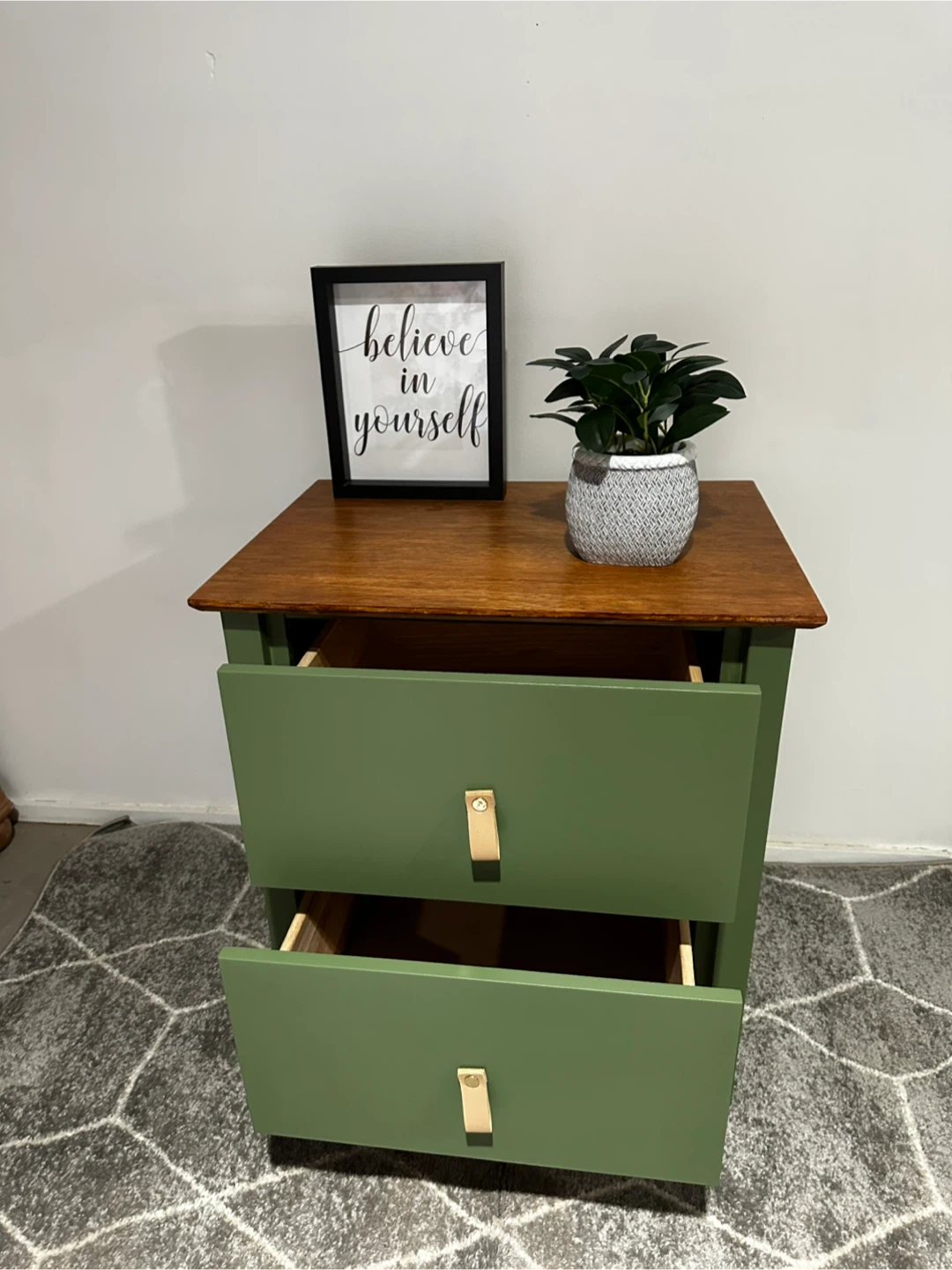 Green Two-Drawer Nightstand with Wood Top - photo 3