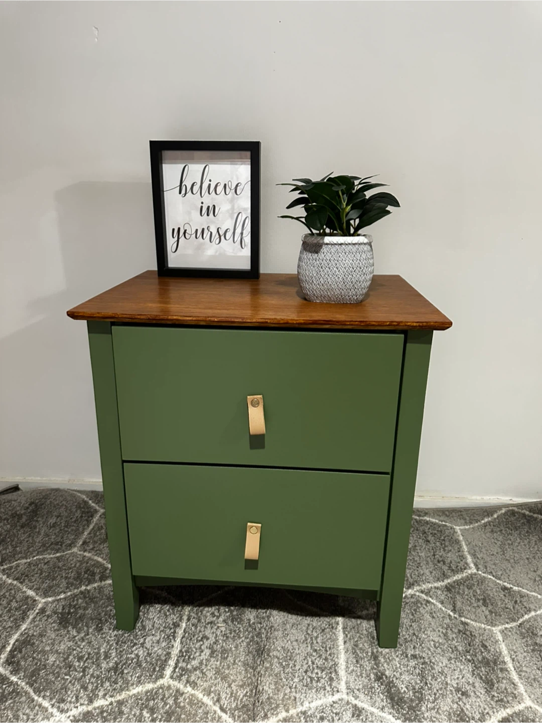 Green Two-Drawer Nightstand with Wood Top - photo 4