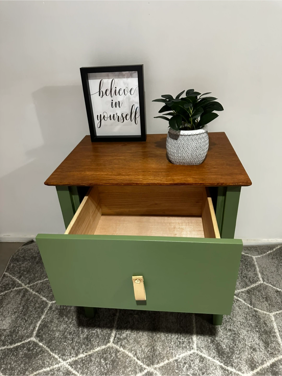 Green Two-Drawer Nightstand with Wood Top - photo 2