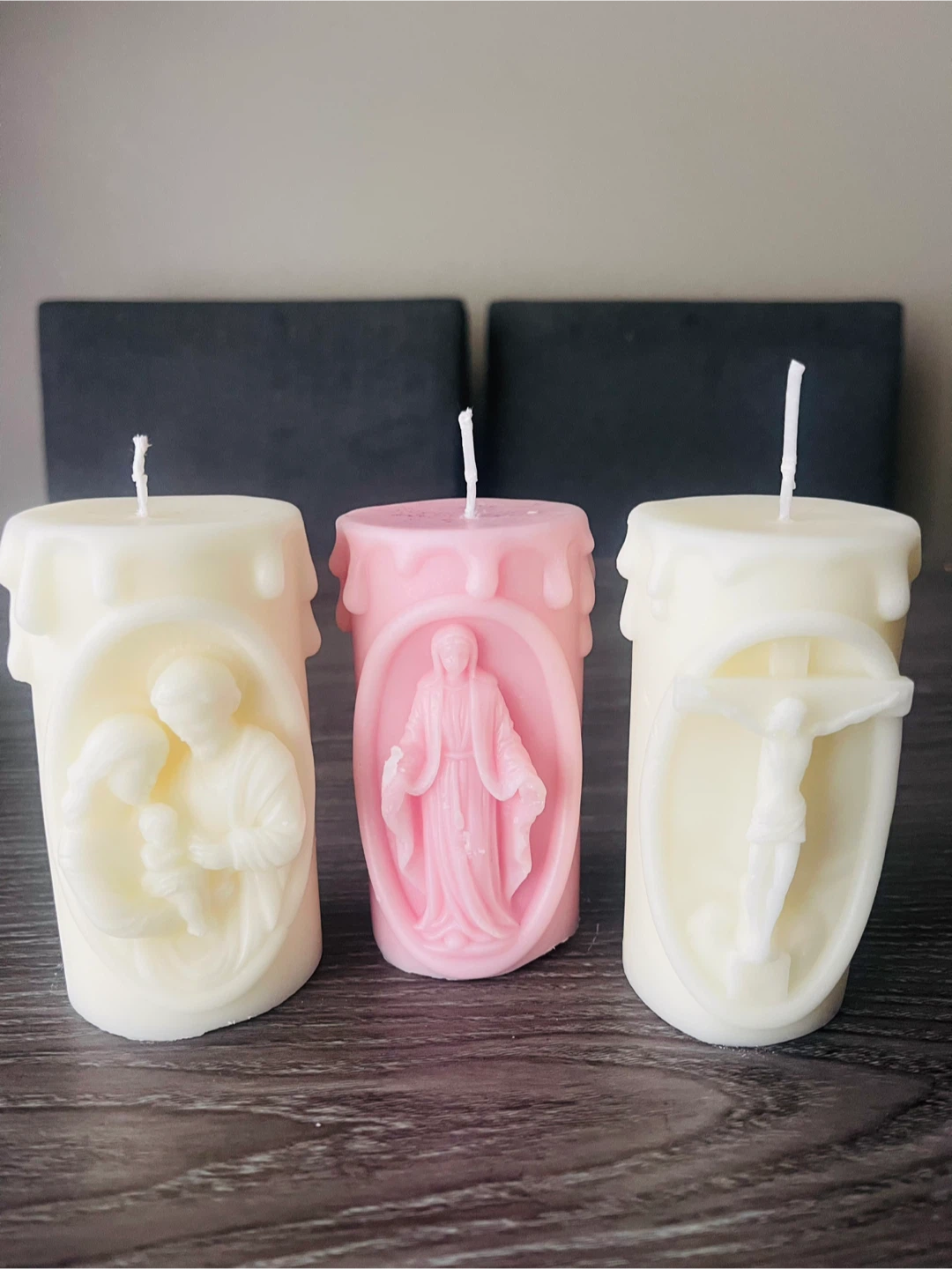 Set of 3 Religious Themed Candles for Easter