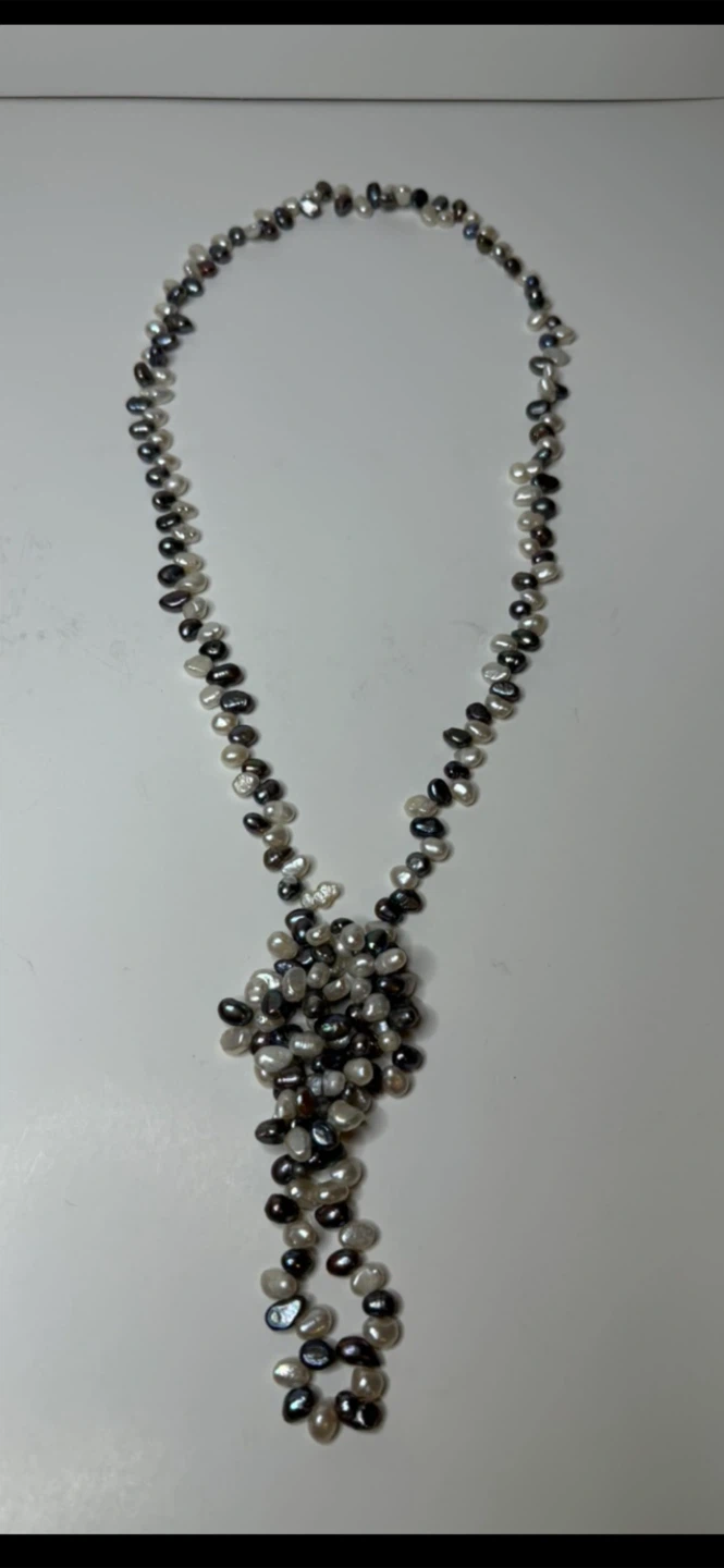 Real Pearl Necklace - Black & White - photo 2