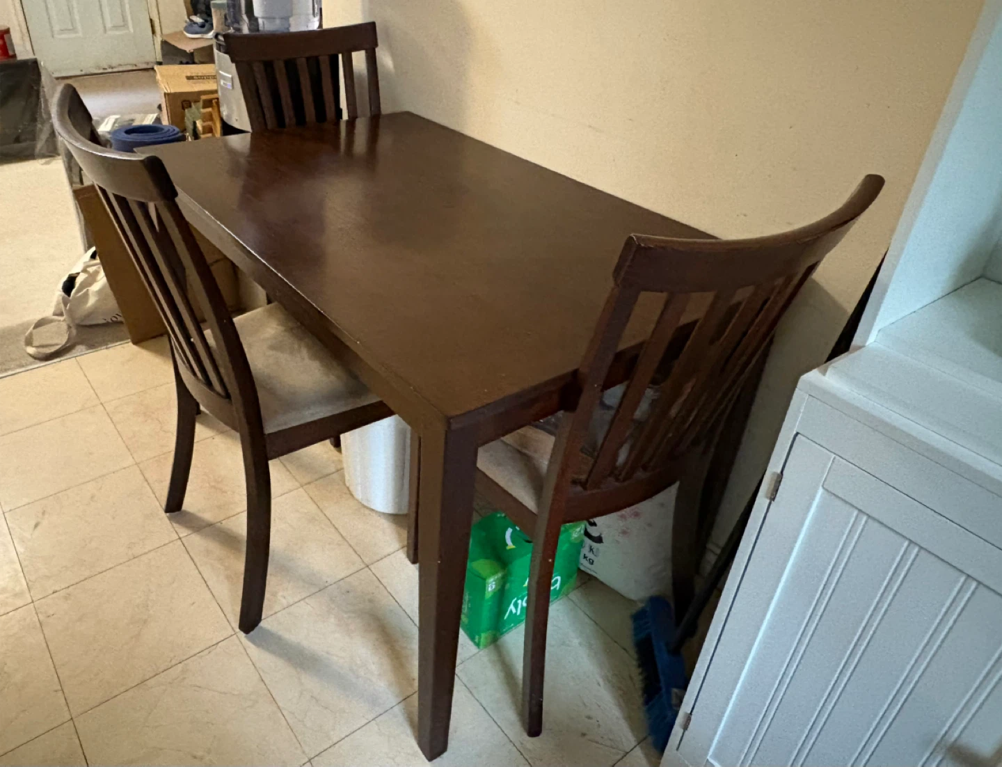Dark Wood Dining Table with 3 Chairs