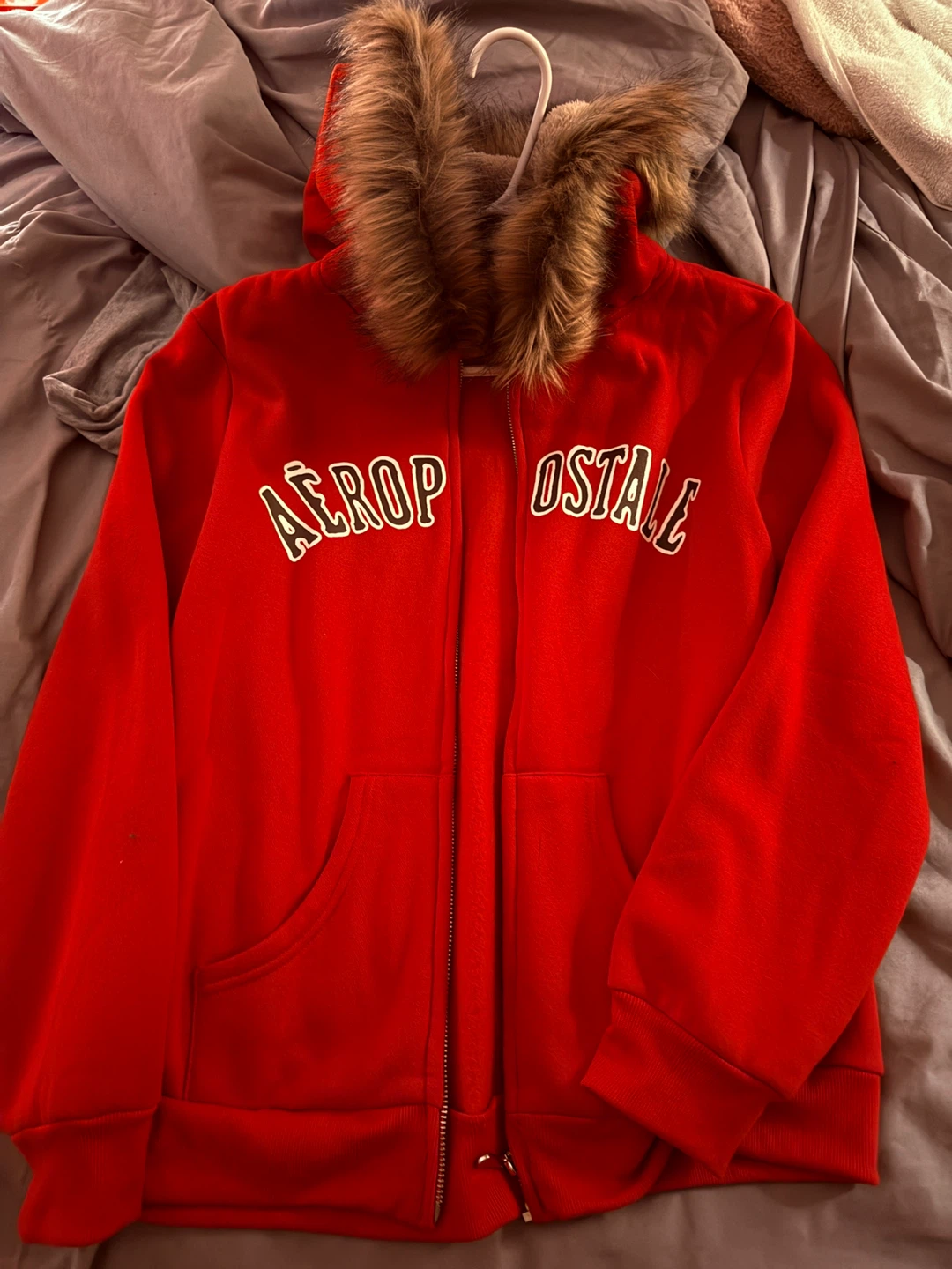 Aeropostale Red Fur-Trimmed Hoodie