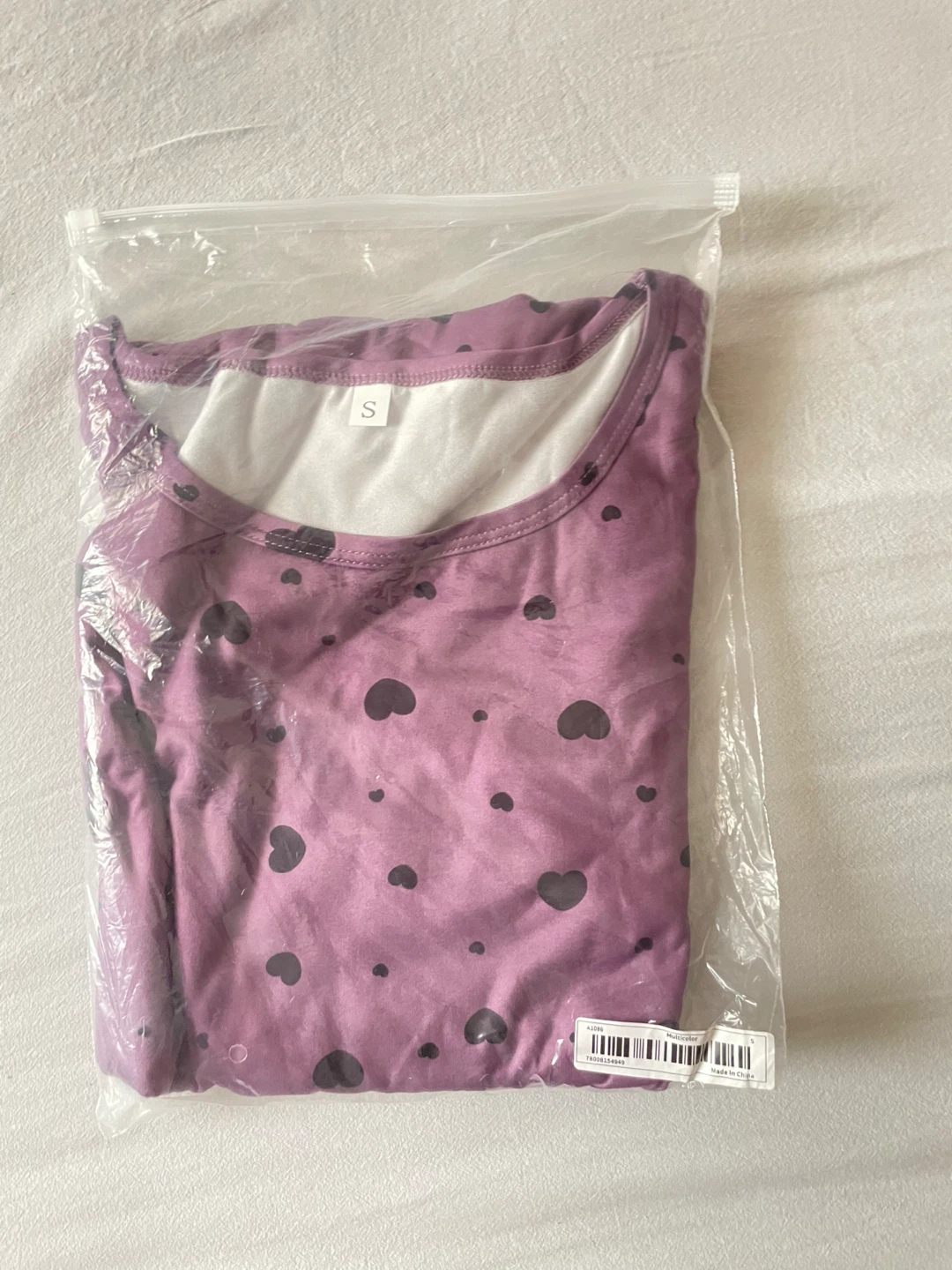 Purple Heart Print Pajama Set - Size S - photo 3