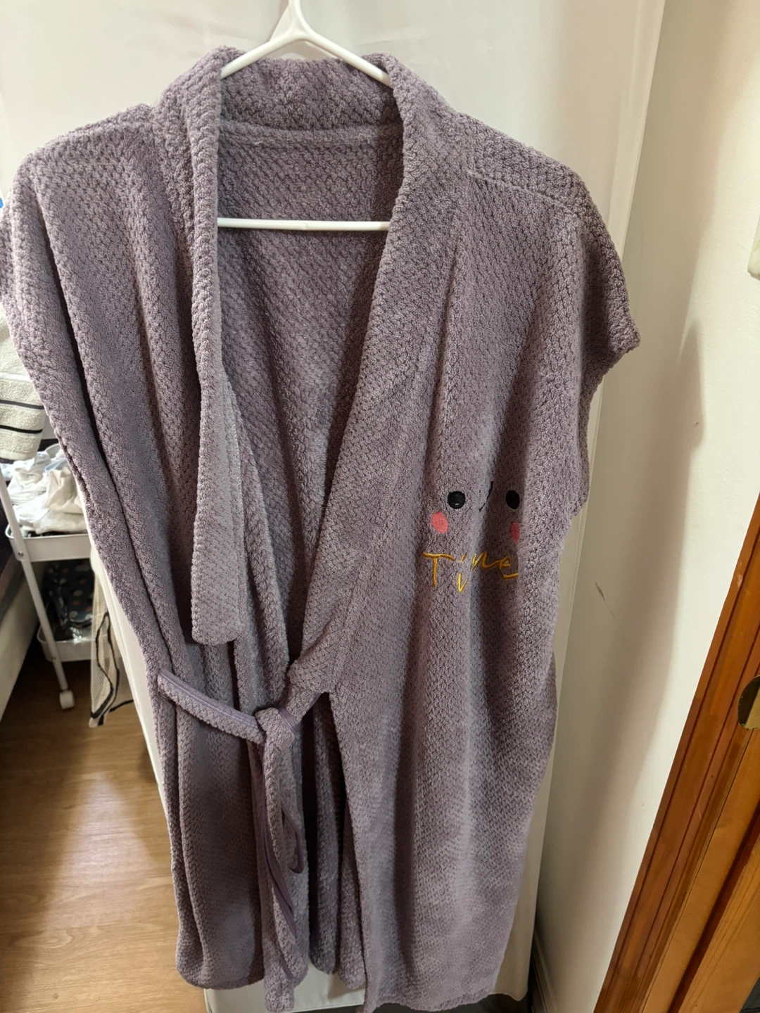 Purple Textured Bathrobe with Cute Face Design